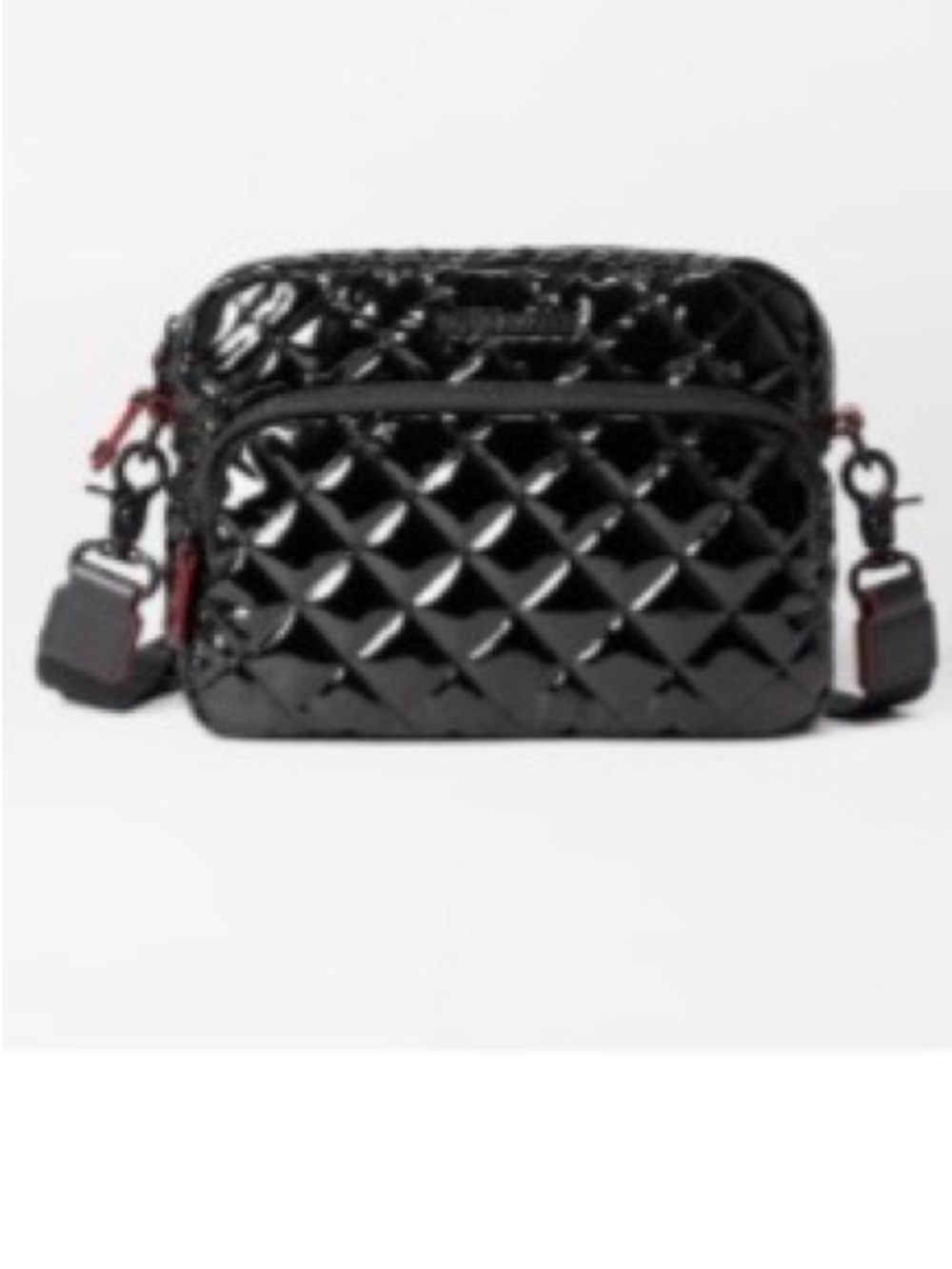 MZ Wallace Quilted Patent Camera Crossbody Bag in Black